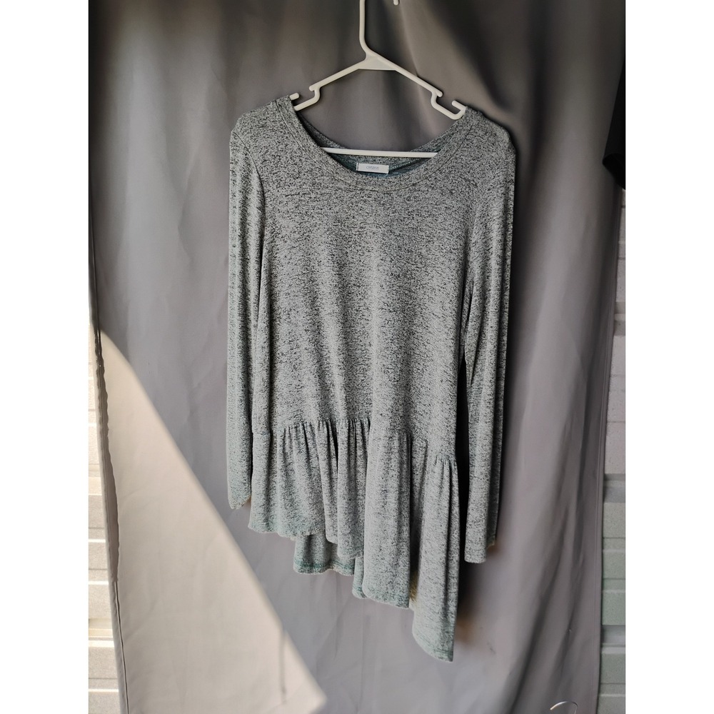 Cherish Grey Marl Asymmetrical Peplum Long Sleeve Top Medium